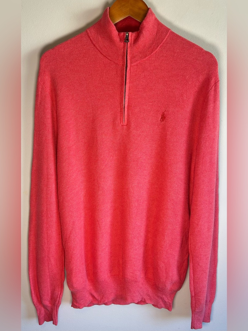 Polo Ralph Lauren Pima Cotton Quarter Zip Sweater Mens M Coral Pink Stretch